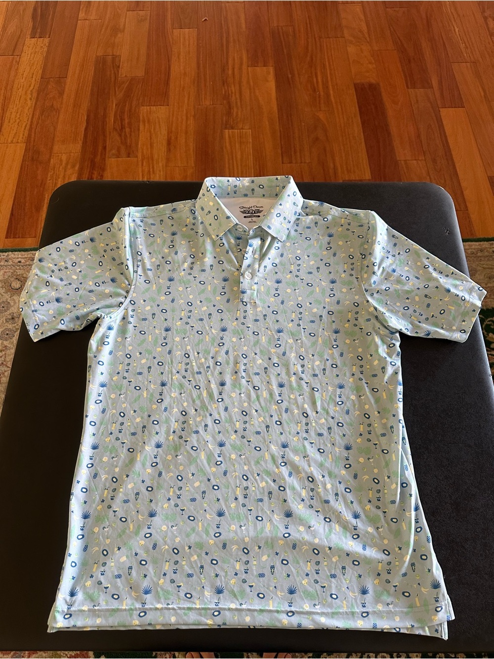 Straight Down performance Men’s Light Blue Floral Print Polo Shirt Size Large